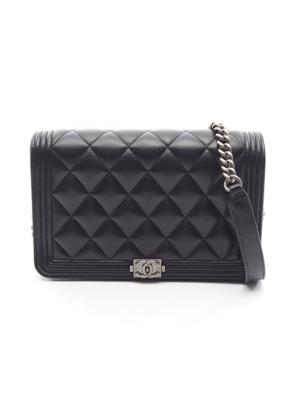 Chanel Shoulder Bag Boy Quilted Black Lambskin Boy Chain Wallet
